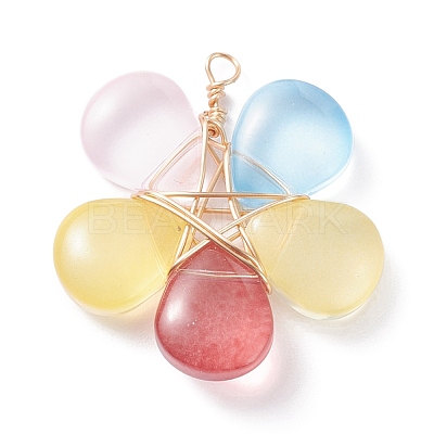 Wire Wrapped Glass Pendants PALLOY-JF01318-02-1