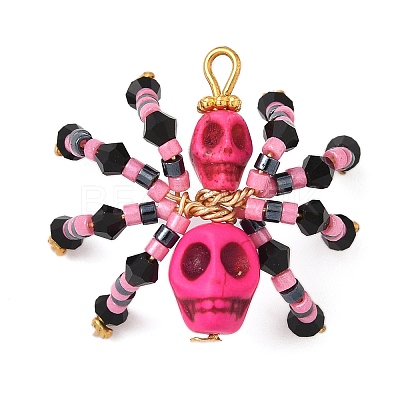 Halloween Theme Dyed Synthetic Turquoise & Glass Seed Beads Pendants PALLOY-MZ00774-01-1