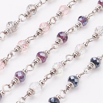 Faceted Glass Handmade Beaded Chains AJEW-JB00298-1