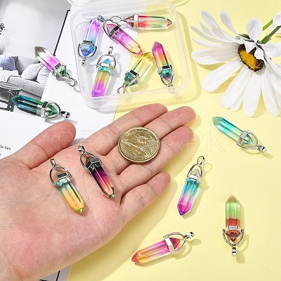 14Pcs 7 Colors Faceted Bullet Glass Pointed Pendants GLAA-CJ0001-71-1