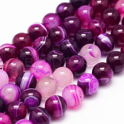 Natural Striped Agate/Banded Agate Bead Strands G-K155-A-10mm-02-1
