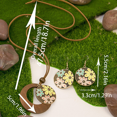 Bohemian Alloy Enamel & Wood Pendant Necklaces & Dangle Earrings Sets FS-WGC69E7-01-1