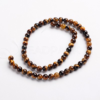 Round Natural Tiger Eye Gemstone Bead Strands G-J333-03-6mm-1