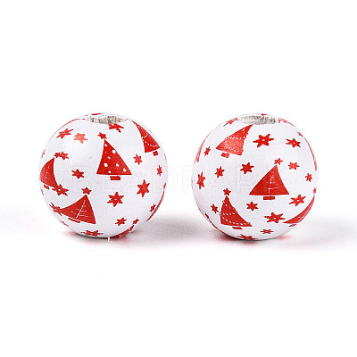 Christmas Spray Painted Schima Wood Beads WOOD-T032-35H-1