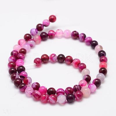 Natural Striped Agate/Banded Agate Bead Strands G-K155-A-6mm-02-1