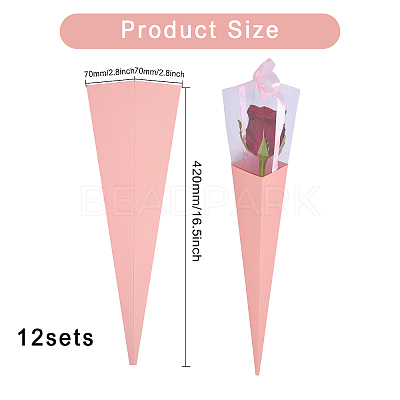 Cone Iridescent Paper Single Rose Packaging Gift Boxes LS-CON-WH0085-50B-1