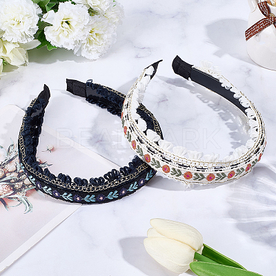 2Pcs 2 Colors Floral Hair Bands Embellishments for Women OHAR-CY0001-19B-1
