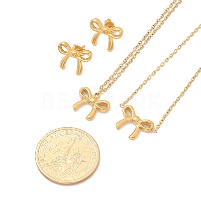 Bowknot PVD Vacuum Plating 304 Stainless Steel
Stud Earrings & Necklaces & Bracelets Sets SJEW-Q001-02G-1