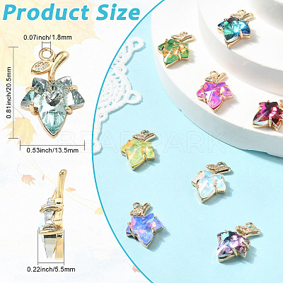 11Pcs 11 Colors Brass with K9 Glass Charms KK-CJ0004-07-1