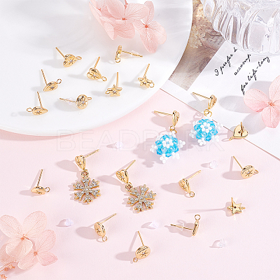 16Pcs Brass Micro Pave Clear Cubic Zirconia Stud Earring Findings MAK-BBC0001-19B-1