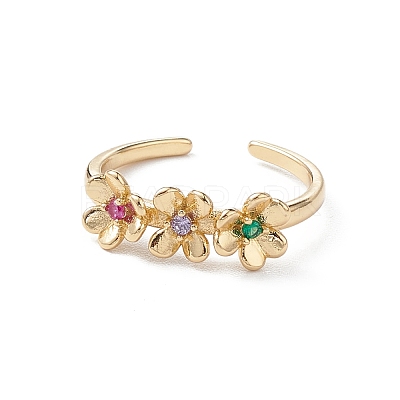 Flower Colorful Cubic Zirconia Cuff Ring RJEW-M146-06G-1