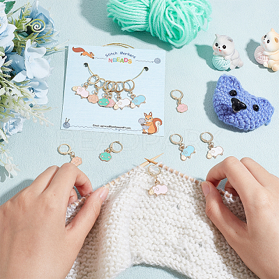 Sheep & Cloud Alloy Enamel Pendant Locking Stitch Markers HJEW-AB00131-1