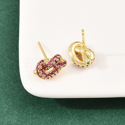 knot Brass Micro Pave Cubic Zirconia Stud Earrings EJEW-C174-01G-02-1