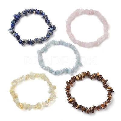 12 Constellation Natural Mixed Gemstone Chip Beaded Stretch Bracelets Sets for Women Men BJEW-JB10264-04-1