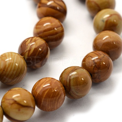 Natural Wood Lace Stone Wooden Jasper Beads Strands G-G763-05-10mm-1