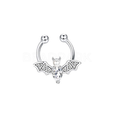 316L Stainless Steel Clear Cubic Zirconia Halloween Bat Clip-on Nose Septum Rings WG4B0C3-04-1