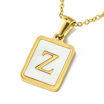 Ion Plating(IP) Rectangle with Initial Letter 304 Stainless Steel Pendant Necklace NJEW-R265-04G-Z-1