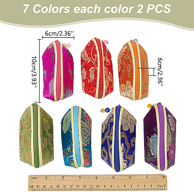14Pcs 7 Colors Retro Fan-Shaped Cloth Zipper Pouches CON-WR0001-08-1