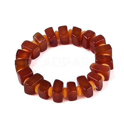 Natural Agate(Dyed & Heated) Square and Rondelle Resin Beaded Stretch Bracelets for Unisex BJEW-Q101-02A-1