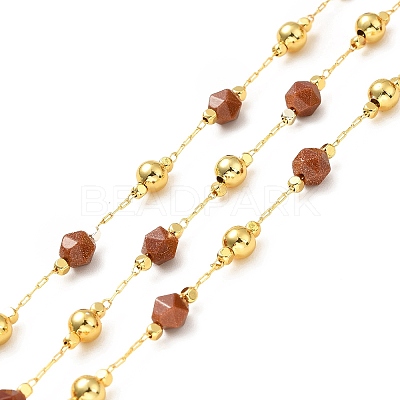 Handmade Natural Red Picture Jasper & Brass Round Beaded Chains for Necklaces Bracelets Making CHC-A006-14G-1