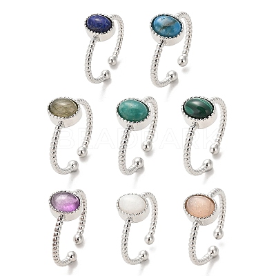 Natural Gemstone Open Cuff Ring RJEW-M166-04P-1-1