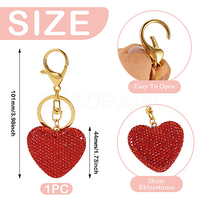 Handmade Polymer Clay Rhinestone Heart Keychains KEYC-TAC00068-01-1