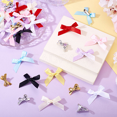 50Pcs 10 Colors Bowknot Polyester & Alloy Alligator Hair Clips PHAR-TA0001-16-1