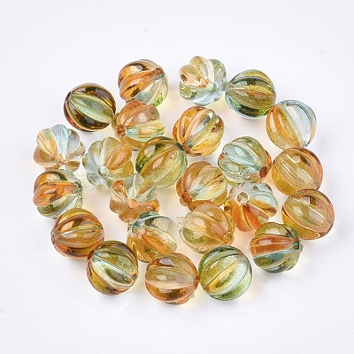 Two Tone Transparent Spray Painted Acrylic Corrugated Beads ACRP-T005-10mm-52-1