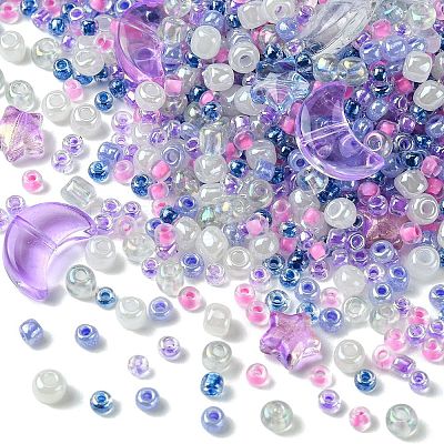 12Pcs 4 Style Moon & Star Transparent Spray Painted Glass Beads GLAA-FS0001-67-1
