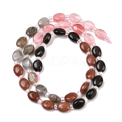 Cherry Quartz Glass & Natural Labradorite & Synthetic Goldstone & Obsidian Beads Strands G-Z135-A04-1