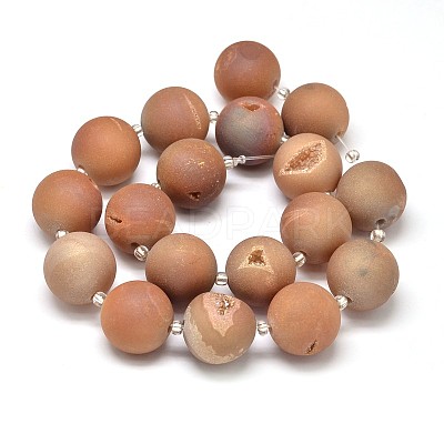 Round Electroplated Natural Druzy Geode Quartz Crystal Beads Strands G-A143B-16mm-01-1