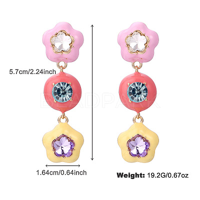 Zinc Alloy Enamel & Colorful Glass Rhinestone Stud Dangle Earrings FS-WGE1C08-02-1