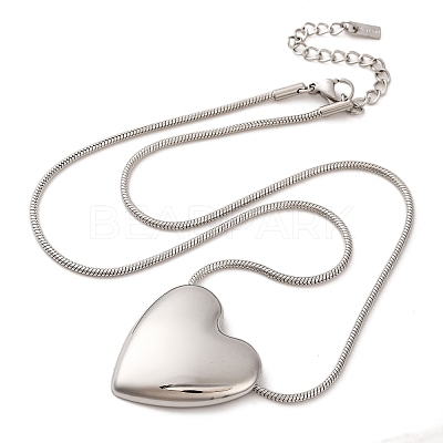 Non-Tarnish 304 Stainless Steel Heart Pendant Round Snake Chain Necklaces for Women NJEW-G142-04P-1