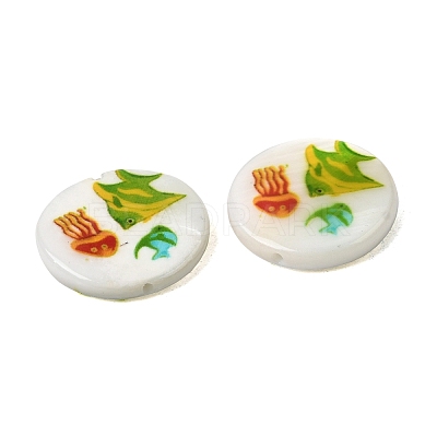 Ocean Printed Natural Freshwater Shell Flat Round Beads SHEL-A006-13I-1