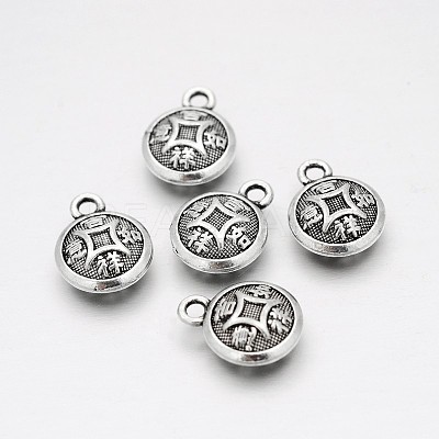 Tibetan Style Alloy Flat Round Charms TIBEP-M037-02AS-1
