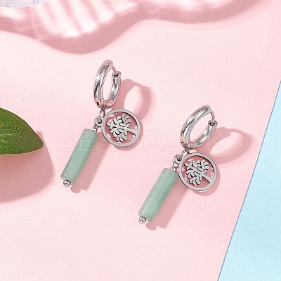 304 Stainless Steel Mixed Stone Column Hoop Earrings EJEW-JE06791-1