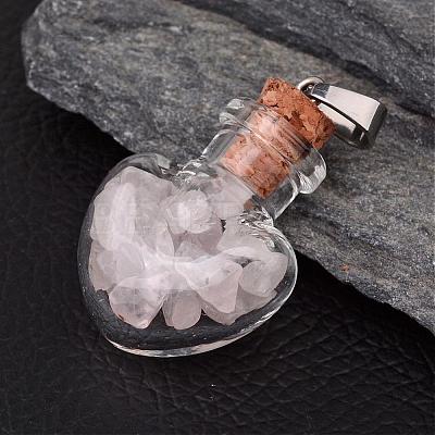 Heart Glass Bottle with Rose Quartz inside Pendants PALLOY-JF00172-02-1