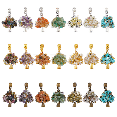 21Pcs 21 Styles Mixed Gemstone Chip  European Dangle Charms PALLOY-AB00057-1