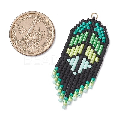 Handmade Glass Seed Beaded Leaf Shape Big Pendants PALLOY-MZ00931-01-1