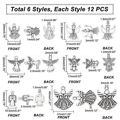 72Pcs 6 Style Tibetan Style Alloy Pendants FIND-PH0005-50-1
