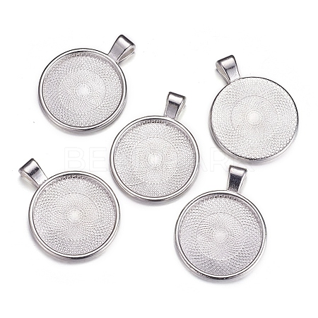 Flat Round Alloy Pendant Cabochon Settings LS-PALLOY-A15654-N-1