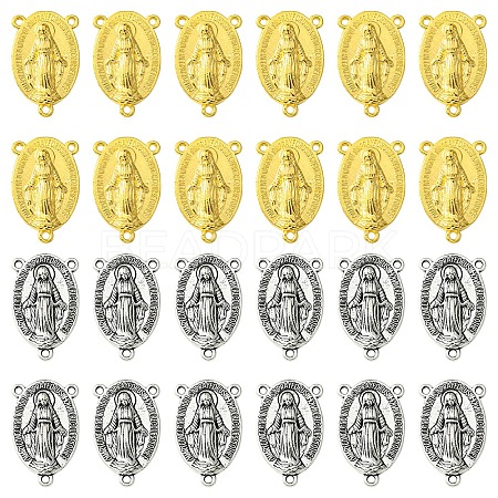 20Pcs 2 Colors Holy Oval Carved Virgin Mary Tibetan Style Alloy Chandelier Component Links TIBE-FS0001-15-1