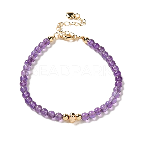 4mm Round Natural Amethyst Beaded Bracelets BJEW-P318-03G-01-1