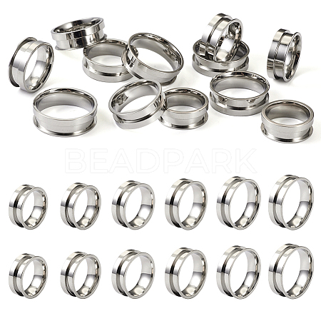 12Pcs 6 Size 201 Stainless Steel Grooved Finger Ring Settings STAS-TA0002-15P-1