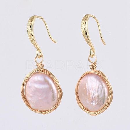 Natural Baroque Pearl Keshi Pearl Dangle Earrings EJEW-JE03878-1