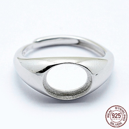Rhodium Plated 925 Sterling Silver Finger Ring Components STER-G027-02P-1