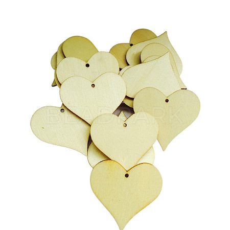 Unfinished Wood Heart Shape Discs Slices Pendants WOCR-PW0001-016B-1