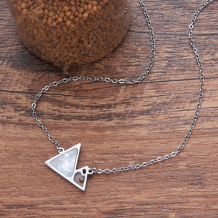 304 Stainless Steel Mustard Seed Faith Mountain Pendant Necklaces with Natural White Shell for Women WG2DB0E-02-1