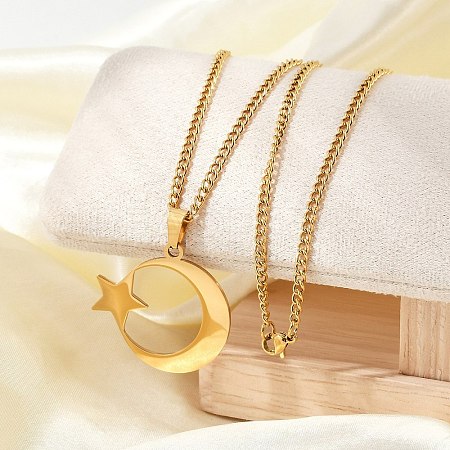 201 Stainless Steel Crescent Moon Star Pendant Twisted Chain Necklaces NJEW-S387-07G-1