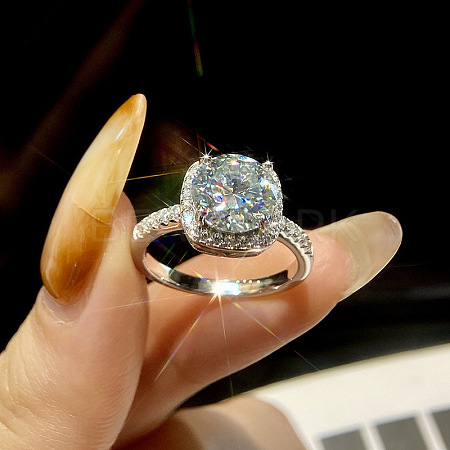 Rhodium Plated 925 Sterling Silver Pave 6.5x3.9mm Moissanite Finger Rings for Women WGE3211-02-1